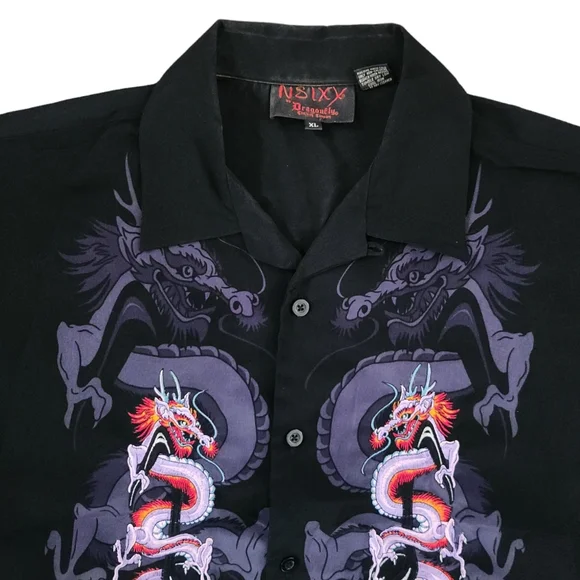 VTG Rare Nikki Sixx X Dragon Fly Mötley Crüe Embroidered Dragons Black Spellout